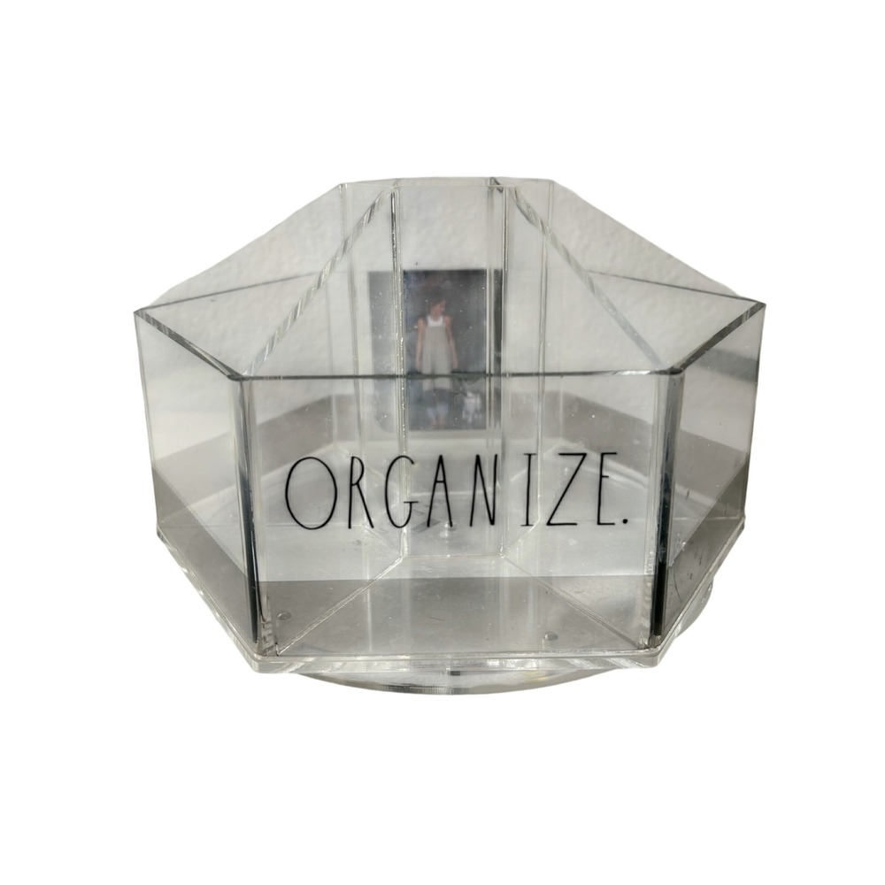 Rae Dunn Clear Acrylic Rotating Desk Organizer Hexagon Caddy ORGANIZE Make-Up